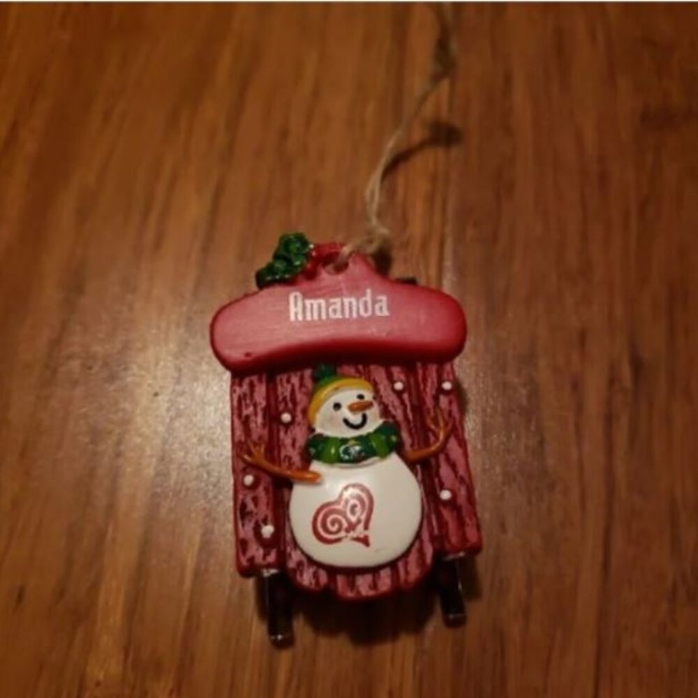 Sled Ornament - Snowman - Amanda